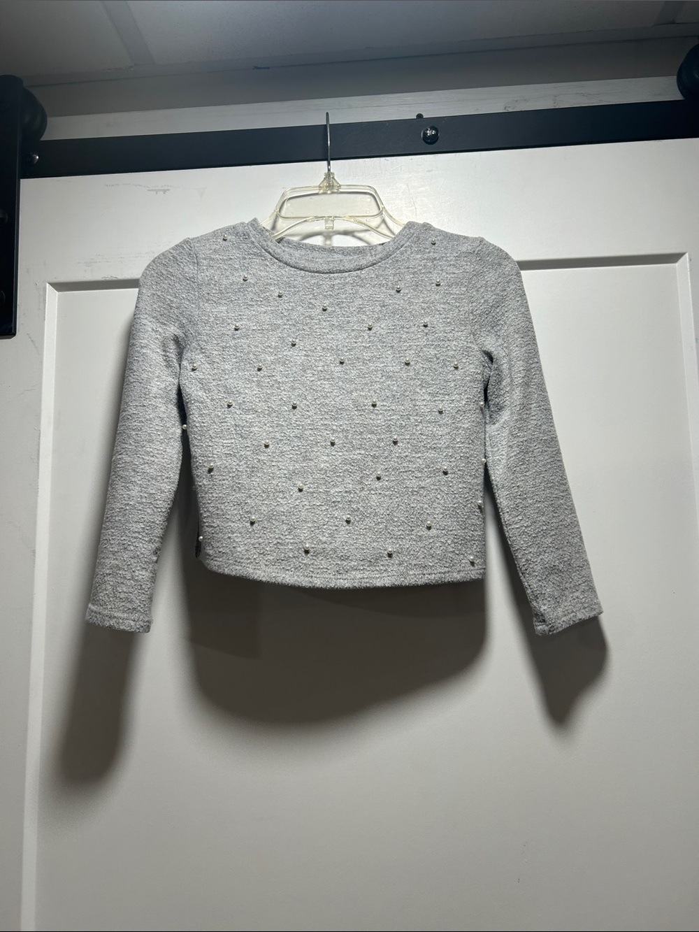 art class Heather Gray Cropped Sweater with Stud Accents